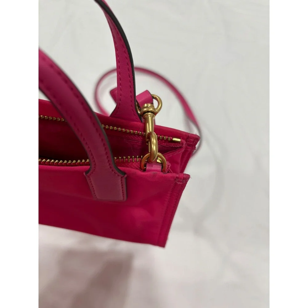 Tory Burch Ella Mini Nylon Tote Bright Pink Hot Small Crossbody Zip Top